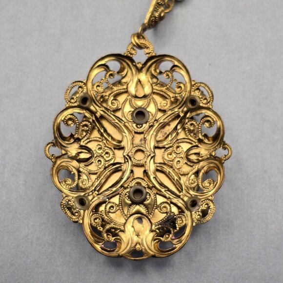 VTG West Germany Oval Filagree Floral Pendant Necklace 25" Gold Tone Pressed Met - Picture 4 of 13
